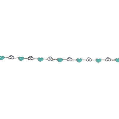 Turquoise Enamel Hearts on Sterling Silver 5ft - "Dream Hearts"