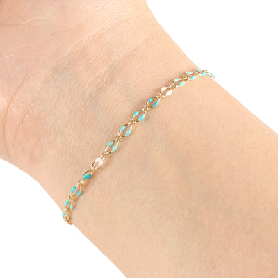 Mint, Teal, White Enamel - Gold Fill Chain