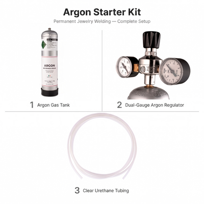 Starter Kit, Regulator + Miniature Portable Argon Gas Tank for Permanent Jewelry Welders